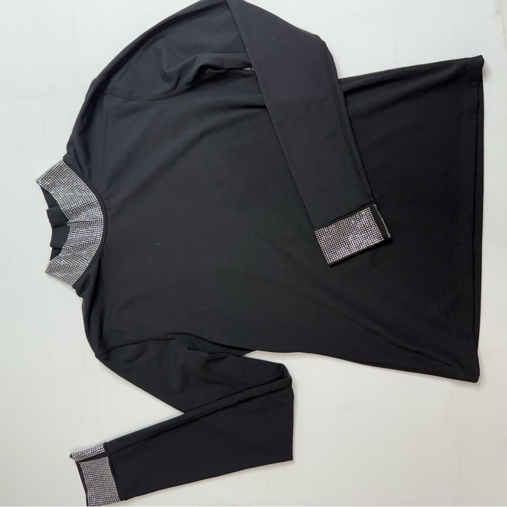 Carbon38 Rhinestone Mock Neck Long Sleeve Black Nylon-Spandex Top - Picture 3 of 9